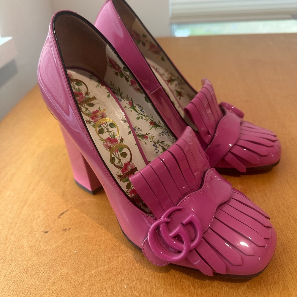 Gucci Marmont Pink Patent Leather Heels